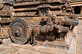 The great Chola temples of Tamil Nadu - The Airavatesvara temple of Darasuram. the porch extension of the mandapa, with balustrades decorated with elephants and prancing horses pulling wheels.